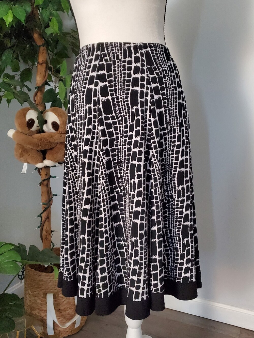 LAURA ASHLEY Vintage Pull On Croc Print A-Line Midi Skirt PL